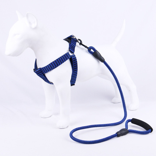 Wholesale W-pattern nylon pet dog harness walking leash set of three, suitable for small, medium, and large dogs, dog harness chest and back leash
