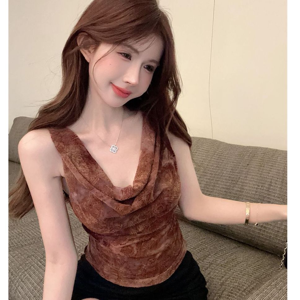 American-style jazz tie-dye tank top for women to wear outside, summer Thai sweet and spicy style one-shoulder crop top, absolutely beautiful