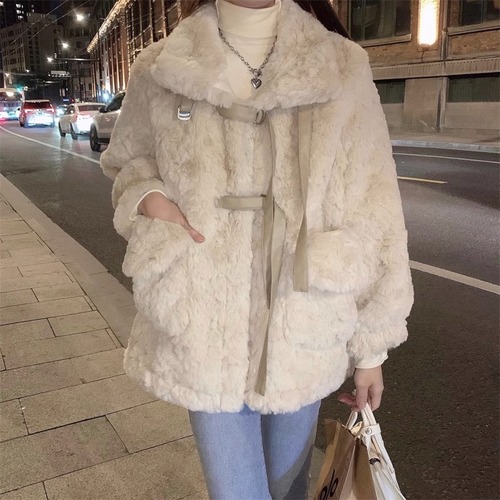 Lamb wool coat for women 2023 winter new style fur all-in-one age-reducing and warm mid-length thickened imitation rabbit fur