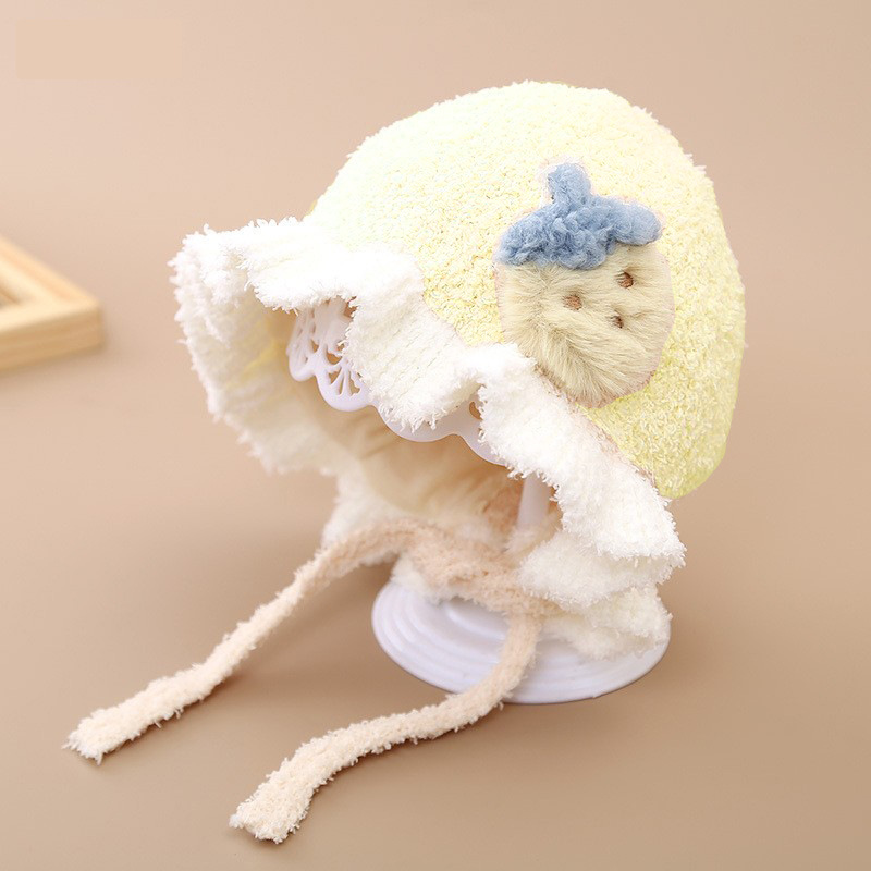 Sombreros para bebés otoño y invierno lindos encaje dulce bebé princesa sombrero de peluche protección de orejas de la corte sombrero de abrigo
