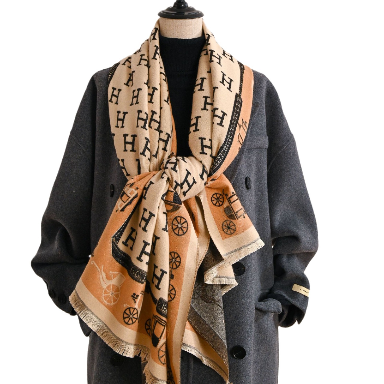 Nuevo otoño y invierno transfronterizos H-carro largo bufandas de cachemira coreana engrosada abrigo abrigo de mujer