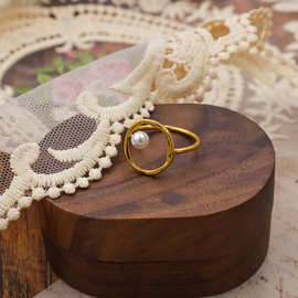 跨境饰品法式ins珍珠戒指女线条简约风高级感设计异型镂空戒指