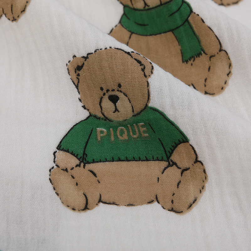 Nueva tendencia alta doble arena lavada orgánica impresión de dibujos animados tela de algodón pijama bebé