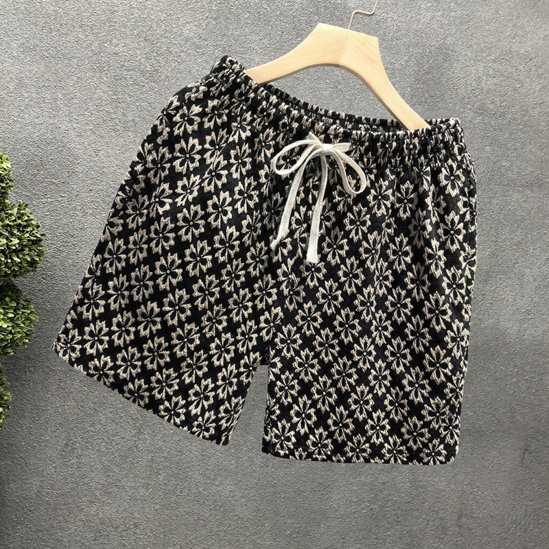 Unisex Light Luxury Summer Houndstooth Print Shorts, High Street Fashion Loose Fit 5-Point Shorts For Casual Wear_viptrois.com