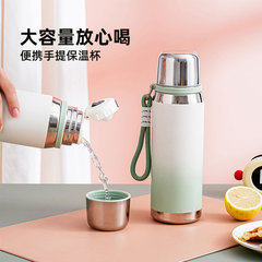 一杯雙蓋保溫杯316不鏽鋼學生水杯大容量便攜提繩女生高顏值漸變