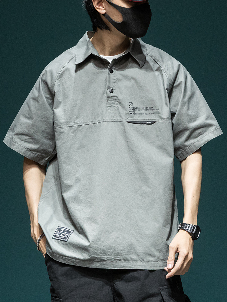 Camisas japonesas de trabajo masculinas de manga corta largas camisas de trabajo vintage americanas de media manga camisa