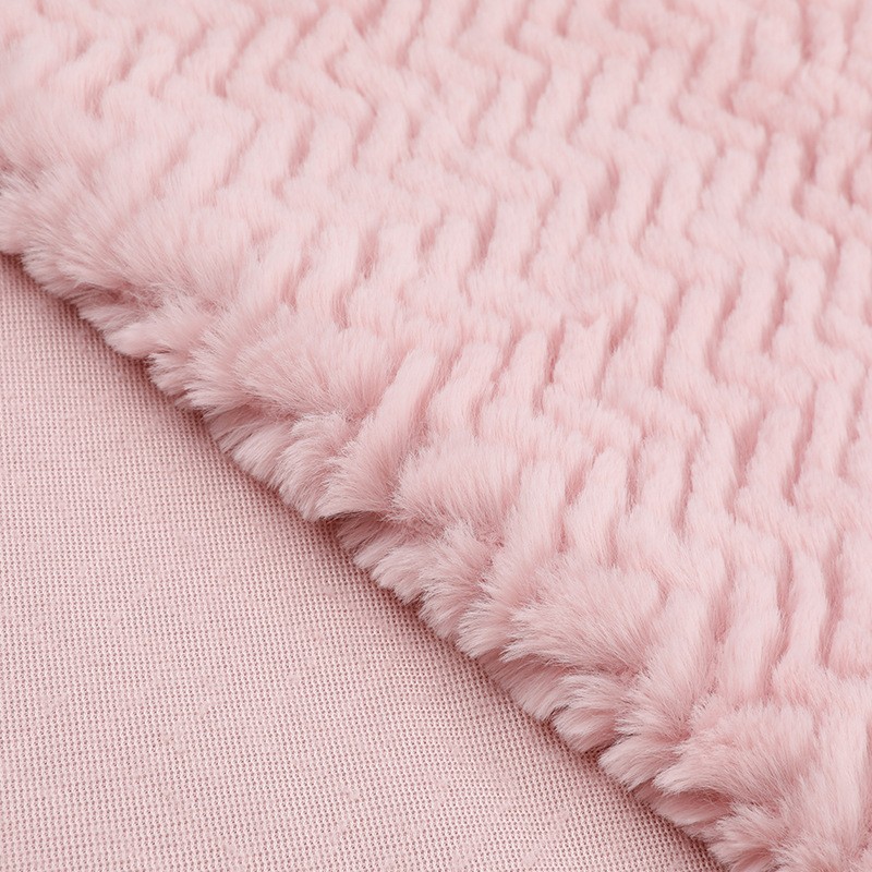 法兰绒提花波浪纹珊瑚绒兔毛编织兔喷花家纺玩具服装抱枕地毯面料