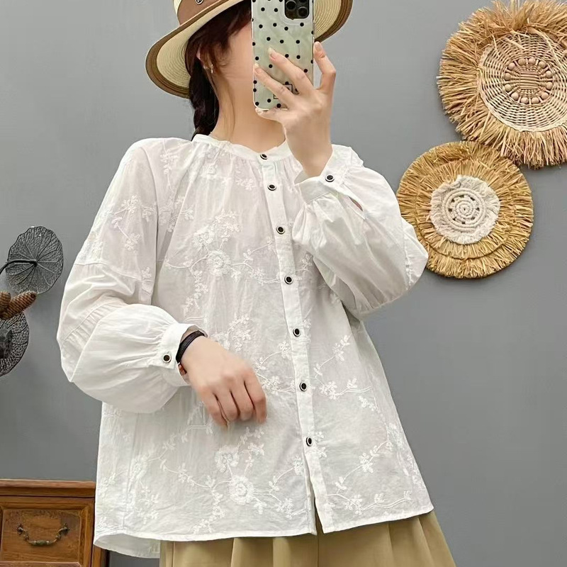 2025 Autumn Shirt Long Sleeve Loose Casual Korean Style Sweet Lace Patchwork Shirt Top Cotton College Style