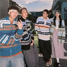 复古彩虹条纹立领开衫毛衣男女潮牌情侣装针织衫宽松秋冬慵懒外套