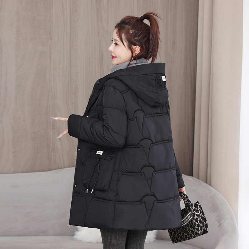2025 nueva chaqueta china de algodón encapuchada de invierno de algodón sólido chaqueta de algodón gruesa y larga chaqueta de mujer image 7