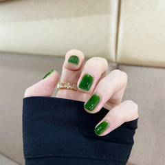 D41 Hydrating Transparent Green Short Pure Color Nail Art Completion Nail Polish Wearable Nail No Crease False Nail Soft Nail Sheet Drop Shipping
