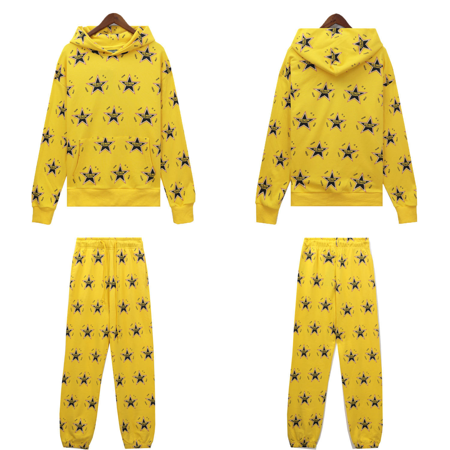 Men's Clothing fashion brand D.T Kapok full print five pointed star hooded sweatshirt trousers men and women sports suit_voghion.com
