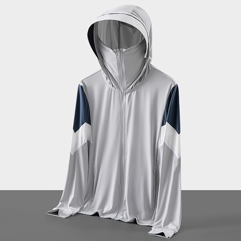 2024 nueva ropa de piel de seda de hielo de verano de moda de moda para hombres y mujeres color combinado anti-UV con gorras de protección solar