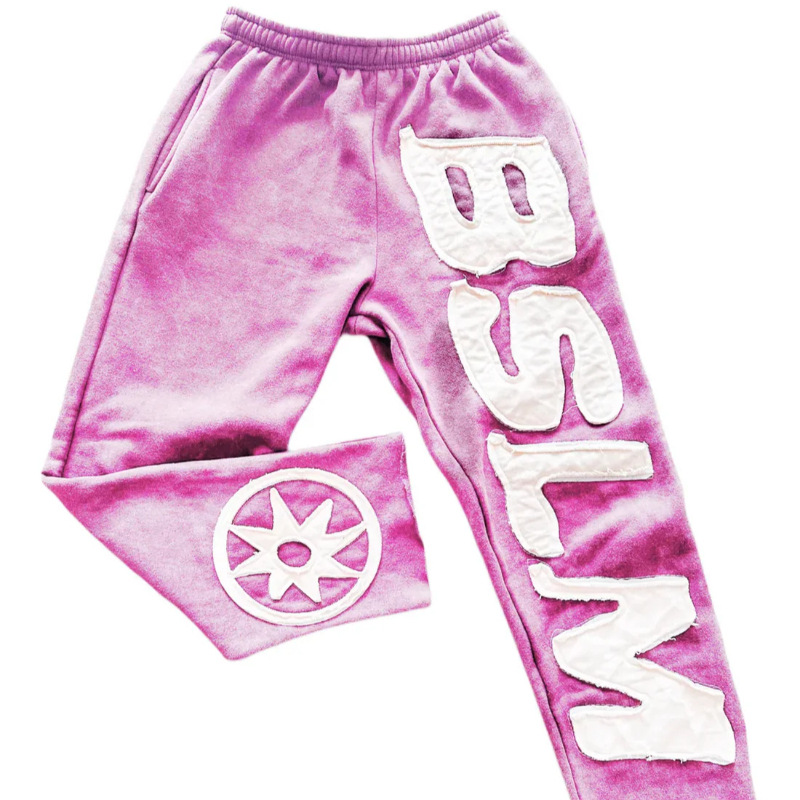 Pantalones Sueltos con Bordado de Letras y Estampado de Poliéster y Chenilla
