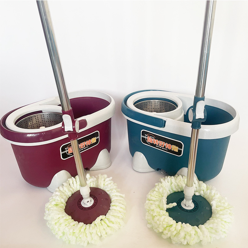 厂家供应木马旋转拖把 双驱动手压式拖把不锈钢蓝旋转拖把好神拖