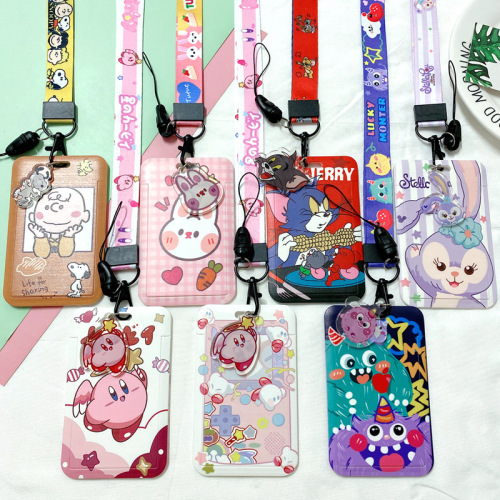 Japanese and Korean cute internet celebrity push-pull card holder cartoon student bus ID bank card protective cover with halter rope for men and women