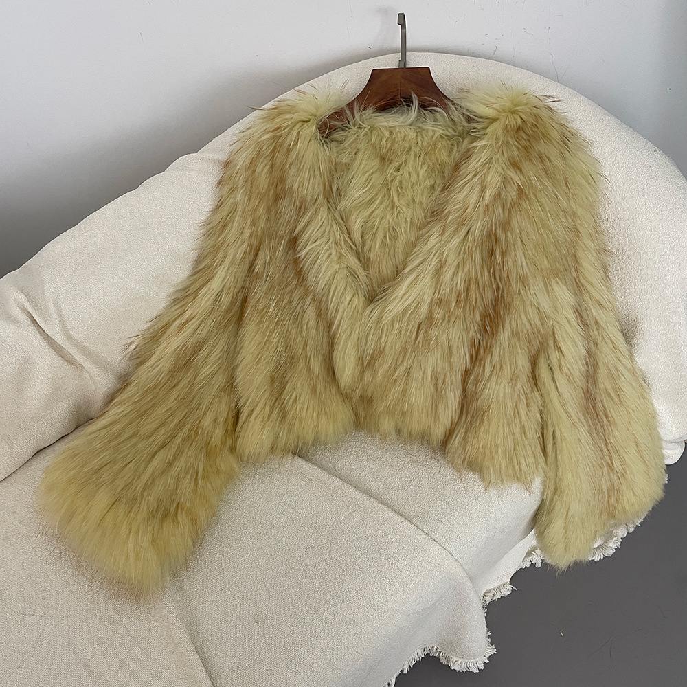 Damen Pelzmantel Aus Gewebtem Waschbärfell Für Herbst Und Winter_voghion.com