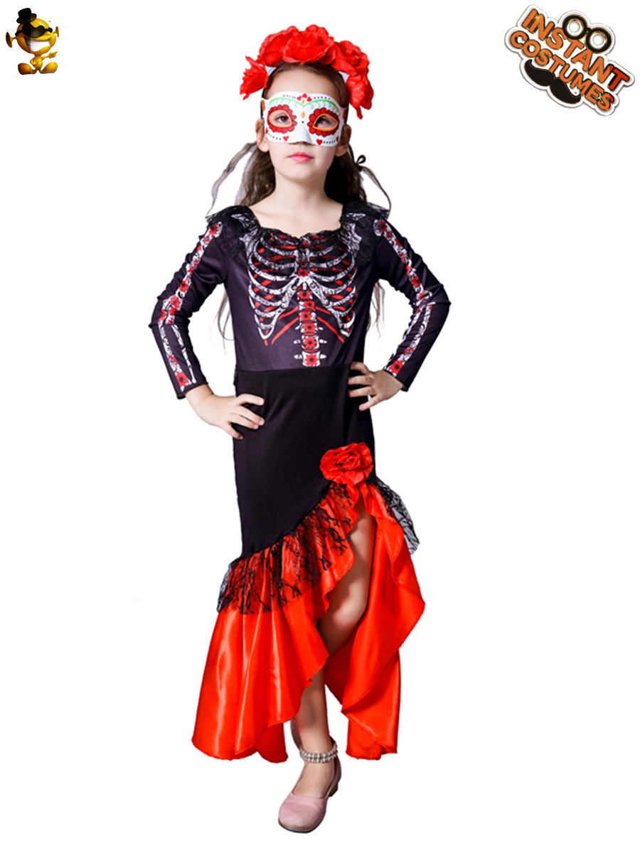 Día de La Niña de la novia muerta vestido de horror cráneo vestido de los niños traje de la danza Cosplay ropa