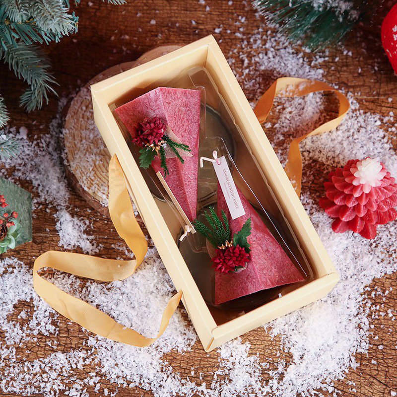 Enfeite de vela natalina criativo em formato de pinheiro com flocos de neve, estilo INS, para nicho ou presente sofisticado._voghion.com