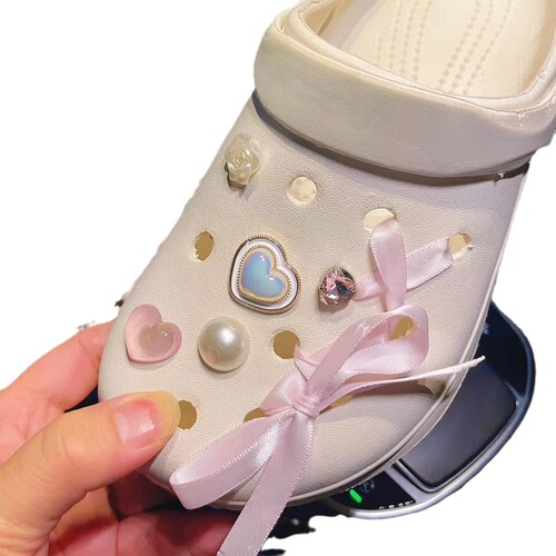 Girly ballet style ribbon diamond hole shoe shoe buckle shoe flower diy accessories pink upper decorative buckle advanced