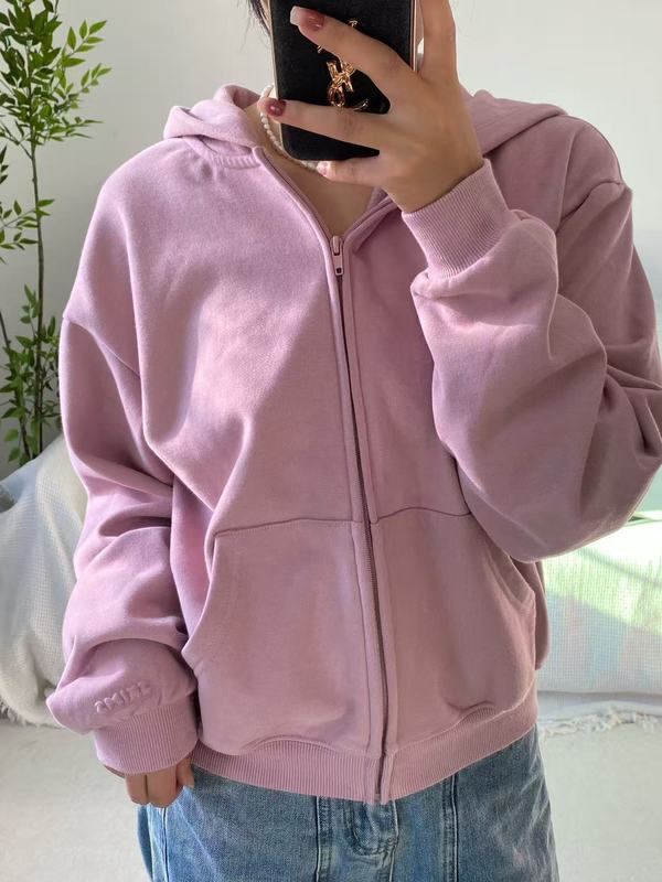 skims卡戴珊粉色休闲运动服外套时尚慵懒风拉链连帽薄绒外套卫衣|undefined