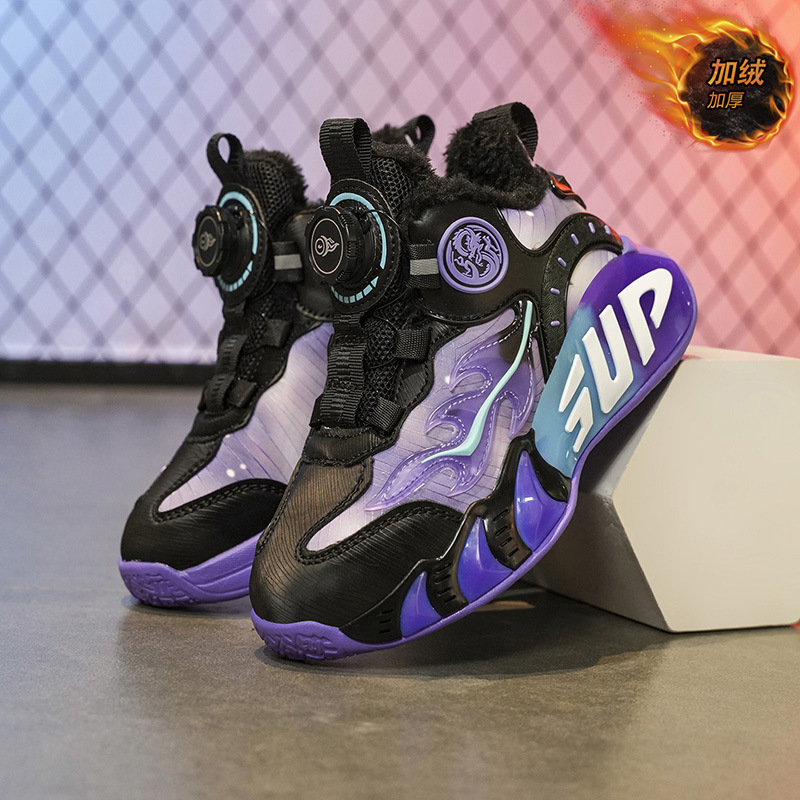 Zapatos para niños 2025 invierno nuevos zapatos deportivos para niños con calentamiento y amortiguación de terciopelo para niños grandes zapatos de baloncesto para niñas