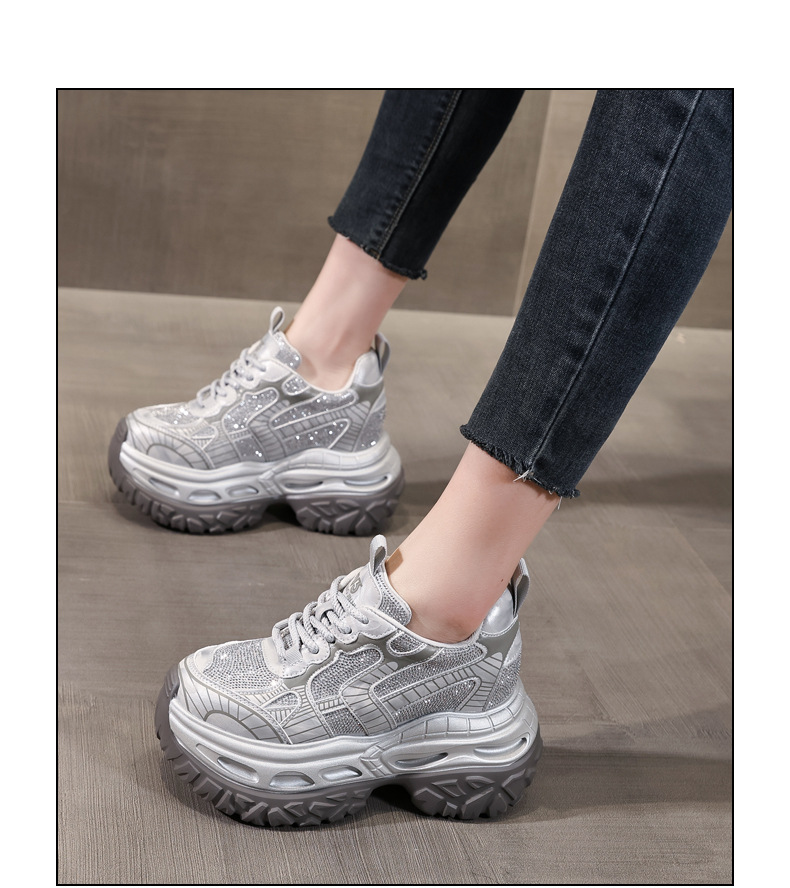 Giày thể thao nữ đế dày đính đá phong cách bố, đế platform 9 cm — súng đỏ chi tiết 15