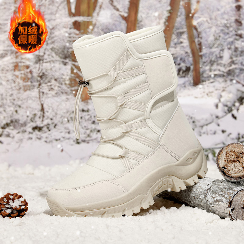 Botas de nieve gruesas del noreste, botas de algodón cálidas de velcro para hombres y mujeres, zapatos de algodón de invierno para parejas, zapatos de invierno de alta altura