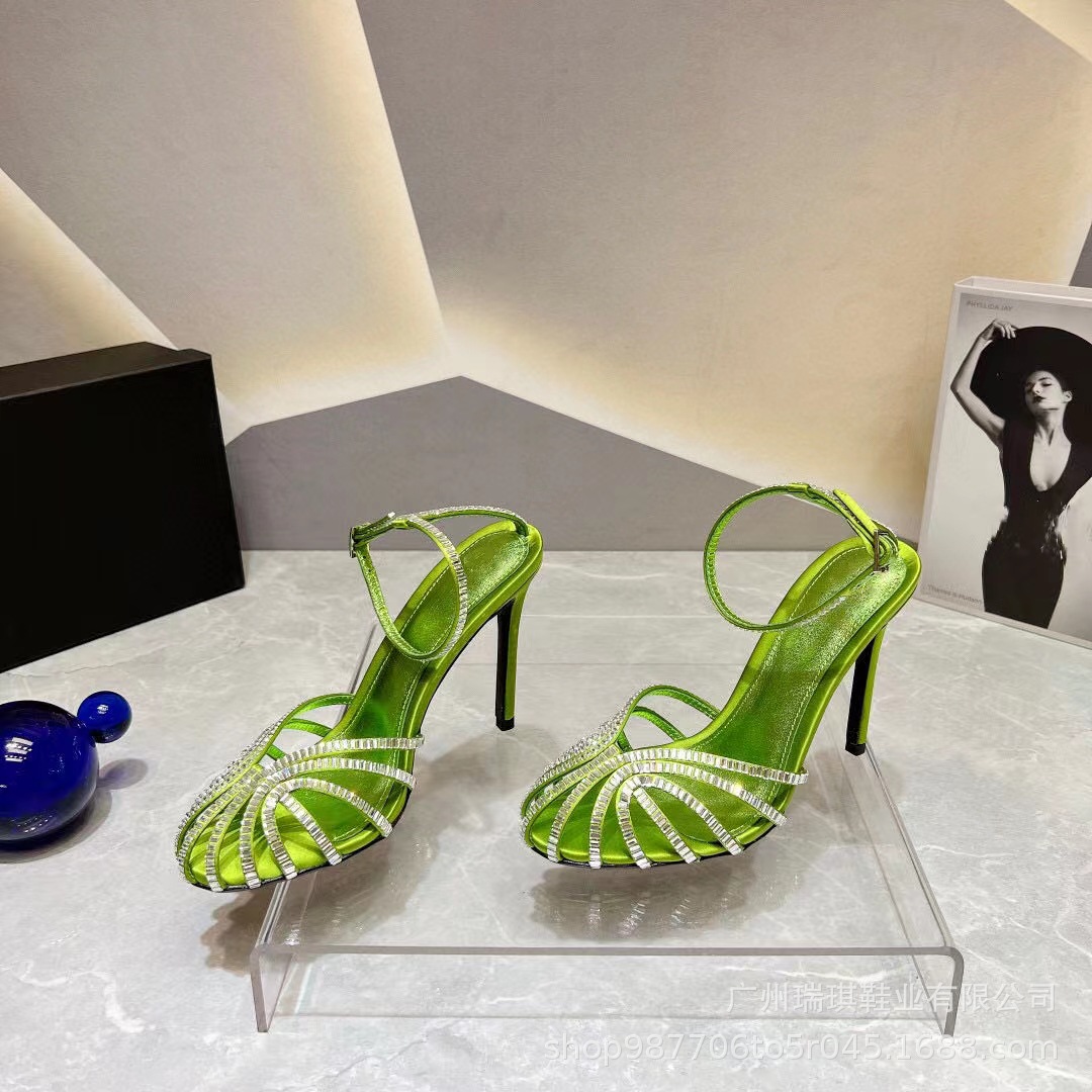 French Fairy Style Elegant Sandals Women's High Heels 2023 New Style Women's Sandals with Baotou and Rhinestone Stiletto Heel
