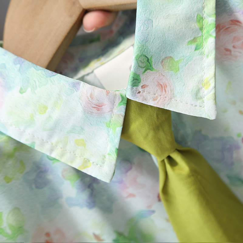 7878 Camisa de flores para niños, camisa de manga corta de verano para niños, pantalones cortos, ropa de verano de dos piezas, ropa de calle frita