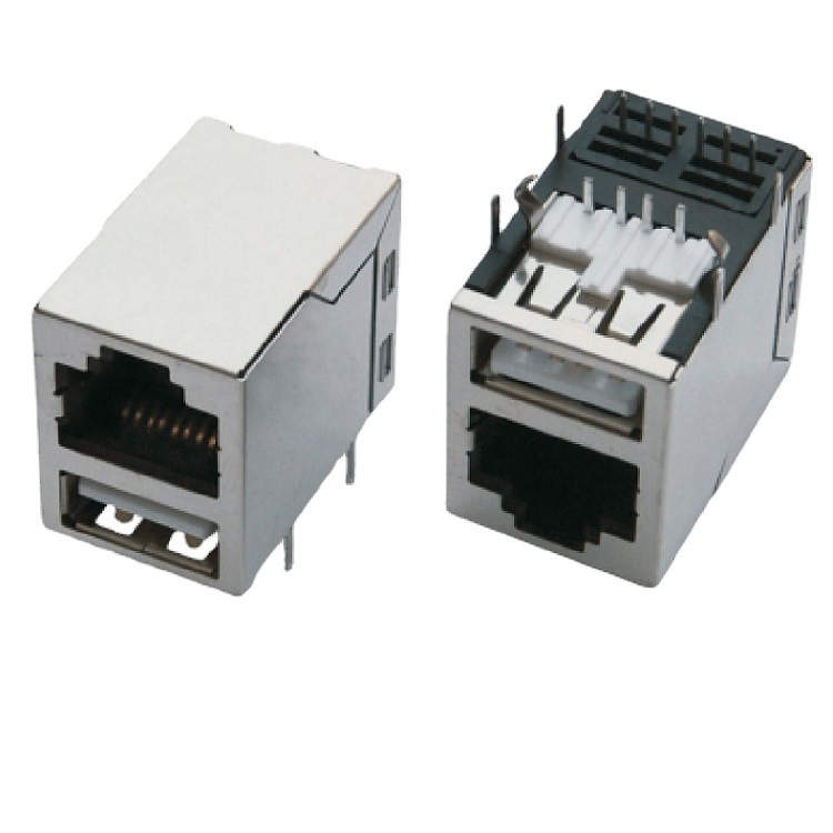 RJ45插座带灯  RJ45宽带连接器插座  卧式RJ45母座厂家直销