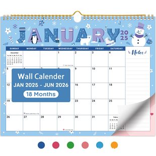 18 Monthly Wall Calendar from January 2025 - June 202618 months