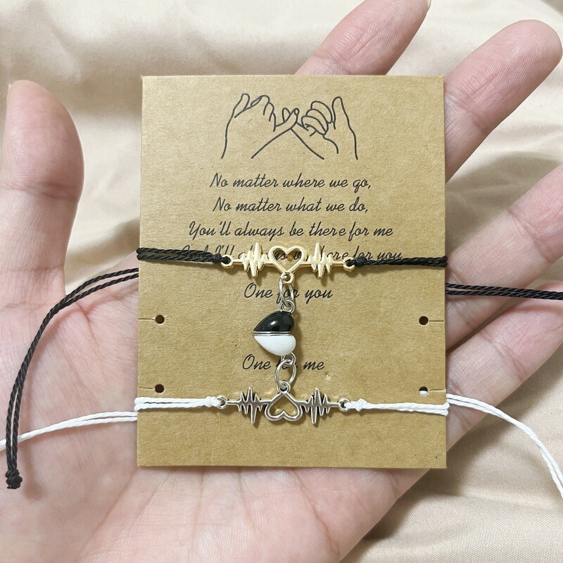 Friendship card attraction magnet bracelet simple electrocardiogram love good friend girlfriends bracelet suit