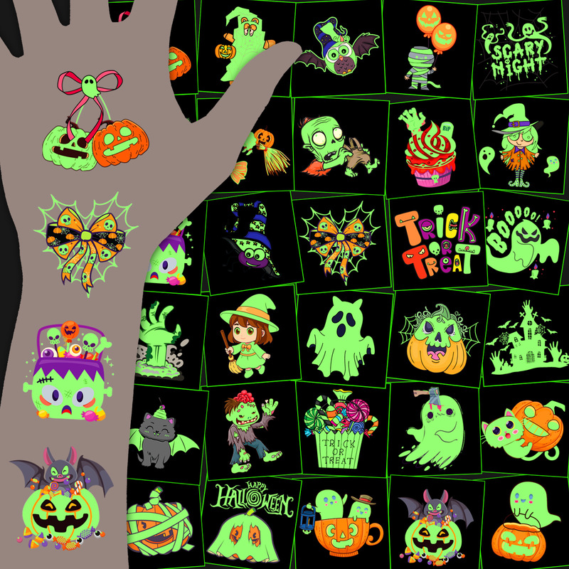 New cross-border children's cartoon glow-in-the-dark Halloween funny pumpkin festival party luminous temporary tattoo stickers