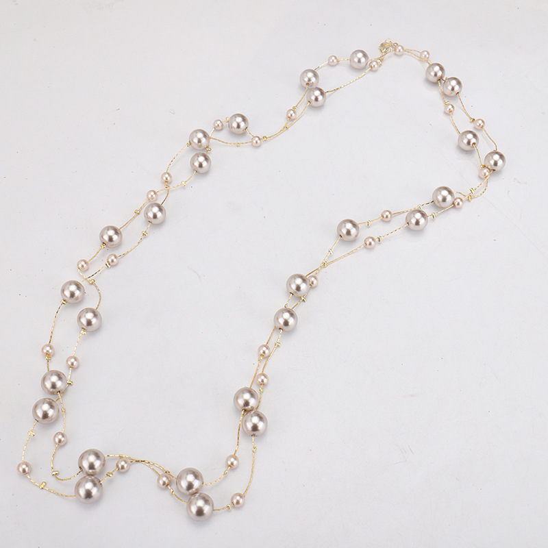 Casual Simple Style Round Imitation Pearl Alloy Beaded 14K Gold Plated Women's Long Necklace display picture 11