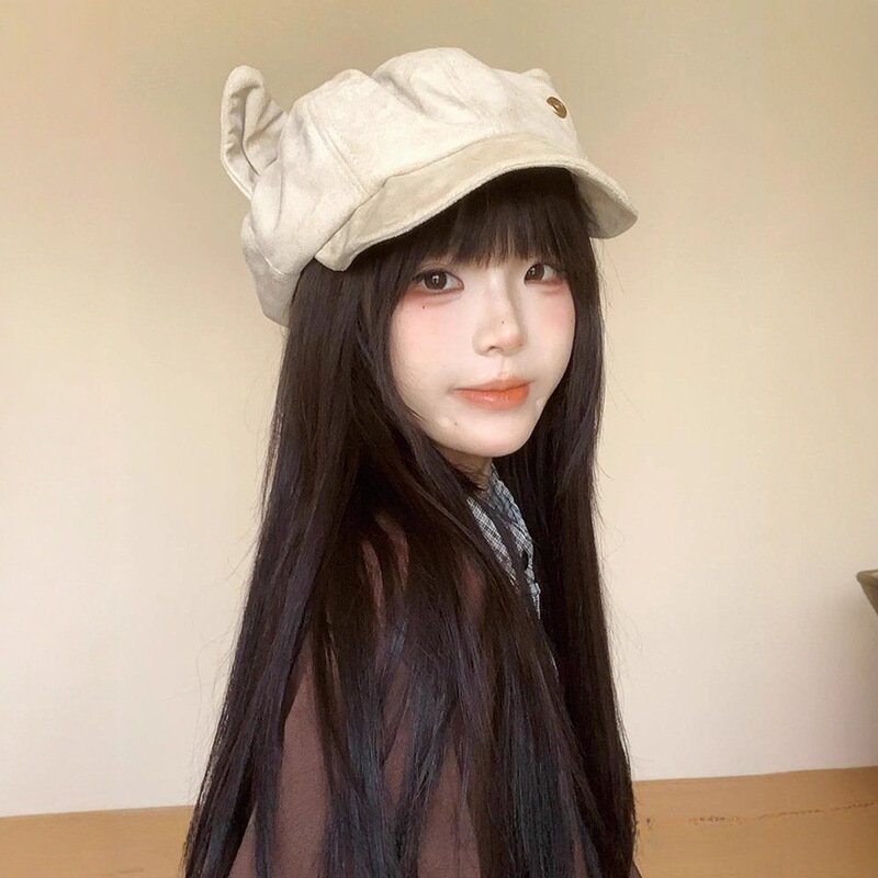 2025新款麂皮绒八角帽女秋冬时尚氛围感猫耳朵报童帽显脸小贝雷帽|undefined