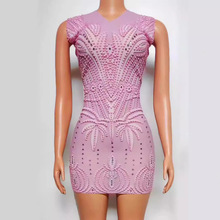 性感紧身弹力珍珠连衣裙欧美夜店酒吧派对女歌手演出服跨境热卖无