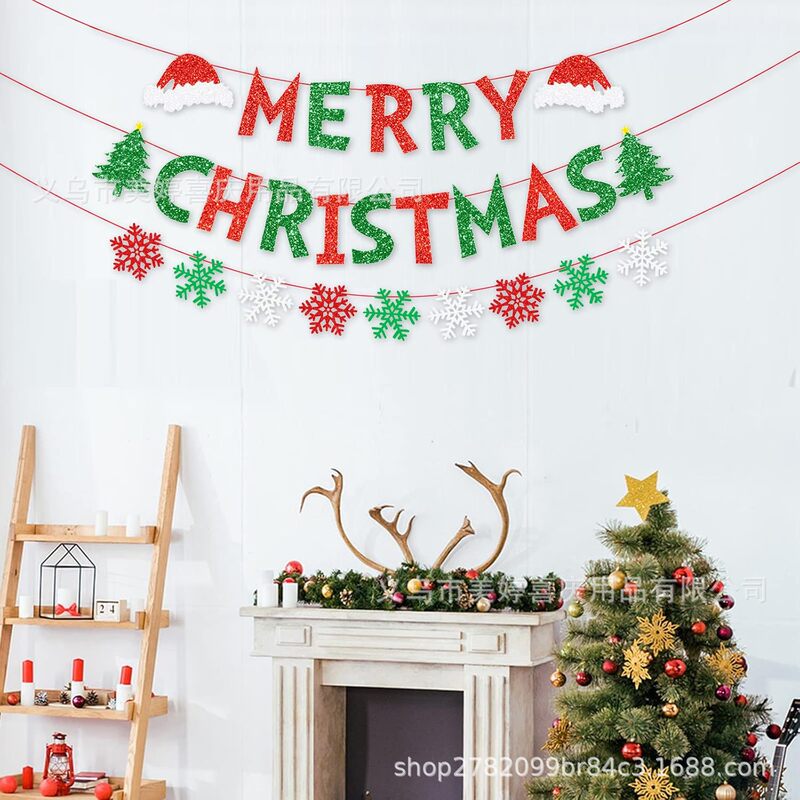 Merry Chrismasバナー金葱紙クリスマス楽しいオフィスパーティー暖炉装飾アルファベットバナー|undefined