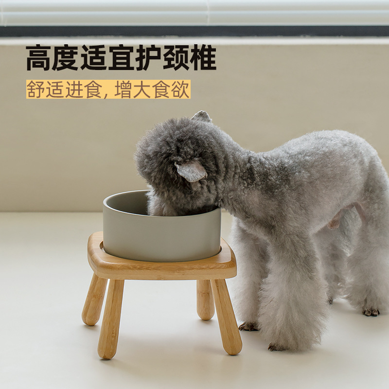 Perro de cerámica Cuenco perro mascota Cuenco de arroz pie alto antidetonante pequeño y mediano grande cuenco de comida para perros soporte cervical cuenco de agua doble cuenco para perros