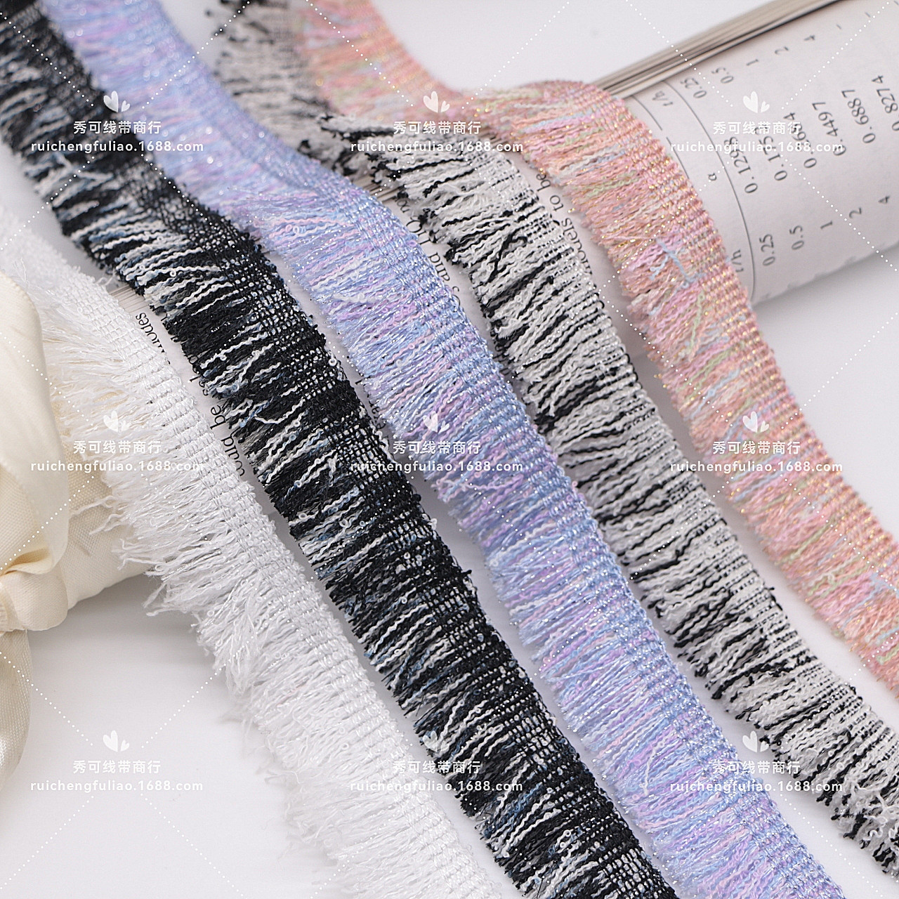 新品2cm宽混彩流苏织带小香风织带花边 服装外套装饰辅料批发