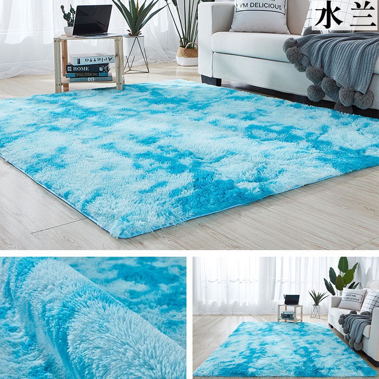 Alfombra teñida de seda de felpa de pelo largo transfronterizo, alfombra de piso, sala de estar, dormitorio, manta de cama resistente a la suciedad y fácil de cuidar