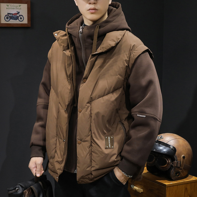 Hooded down Jacket for Men, Winter 2025 New Trendy Duck down Men's Workwear Three-In-One Sweatshirt Patchwork Coat, Large Size