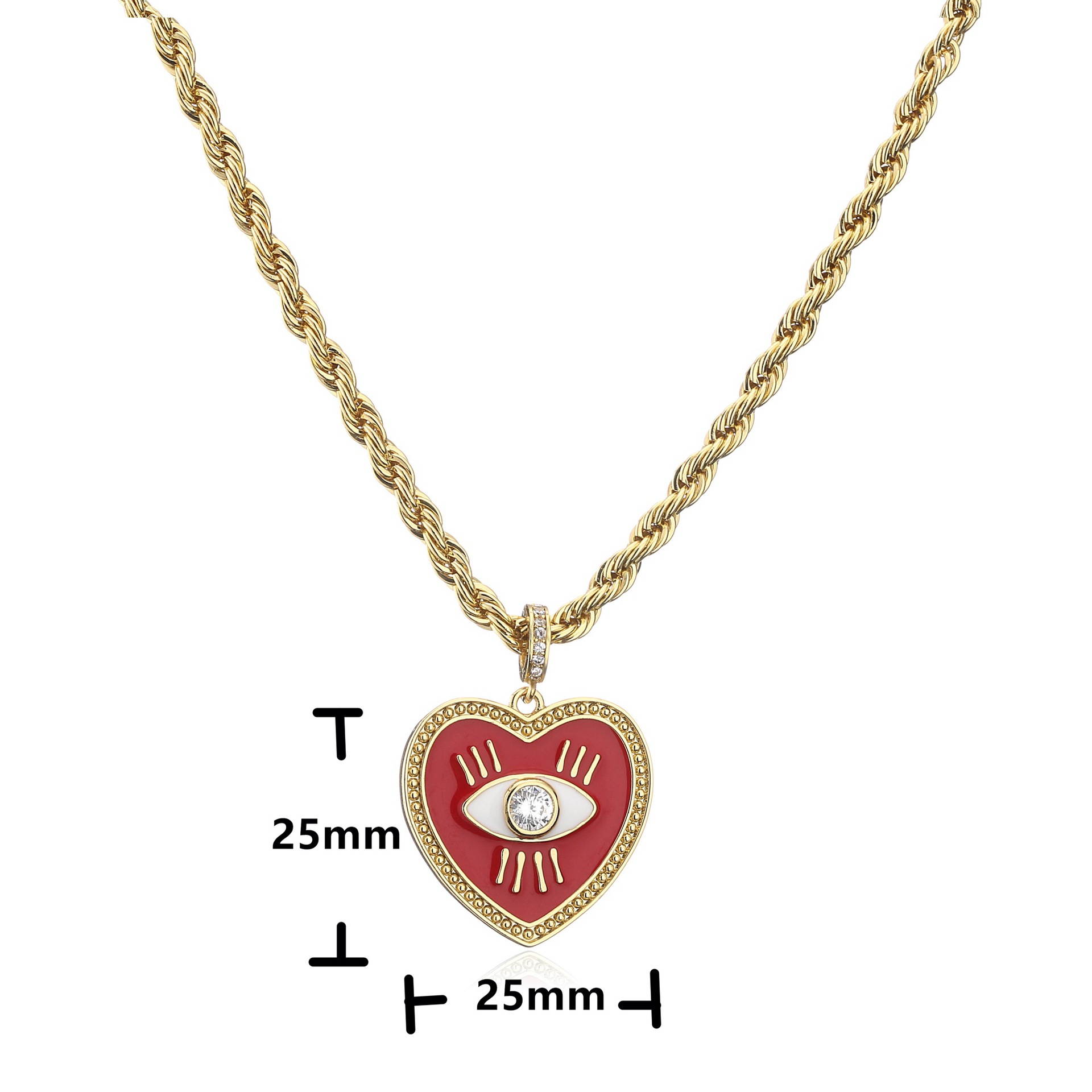 Hecheng Ornament Autumn and Winter New Dripping Oil Love Eyes Peach Heart Zircon Necklace Stainless 