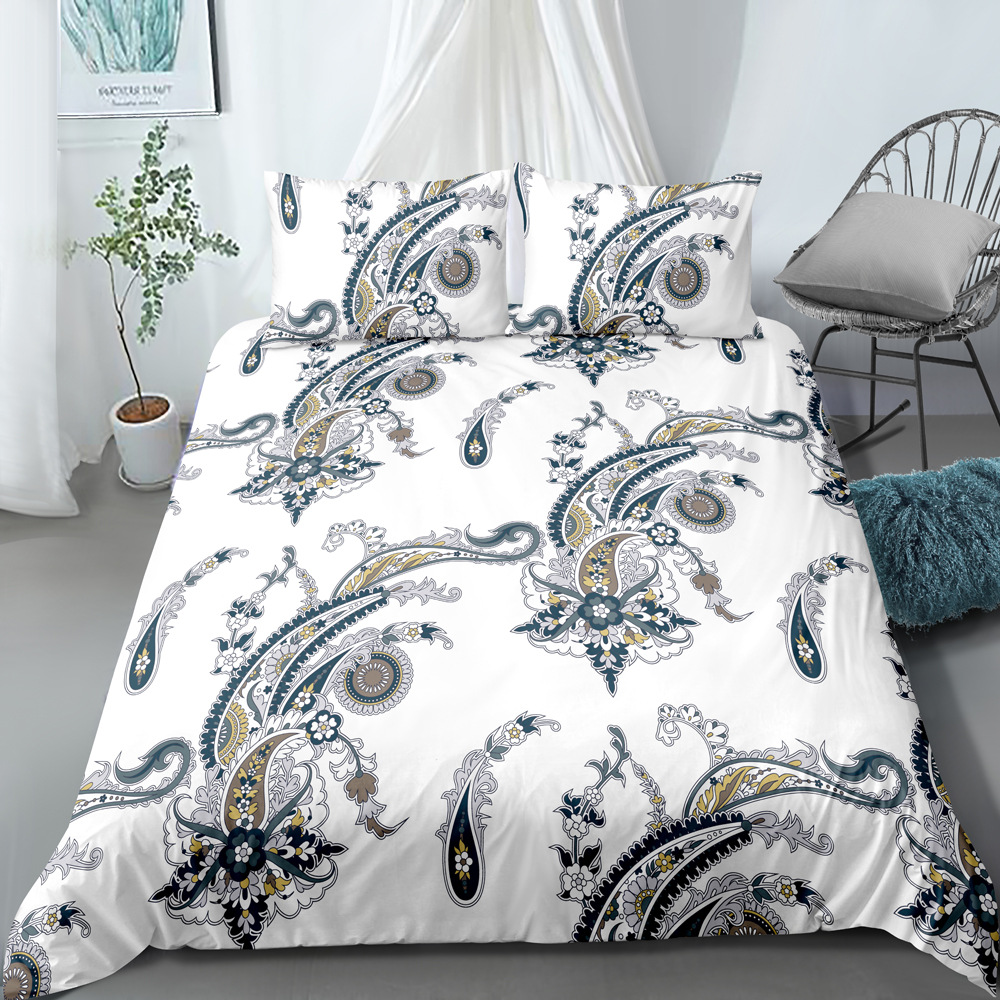 Parure de lit trois pièces de style ethnique imprimé numérique, housse de couette et taie d'oreiller, personnalisable, nouvelle collection_voghion.com