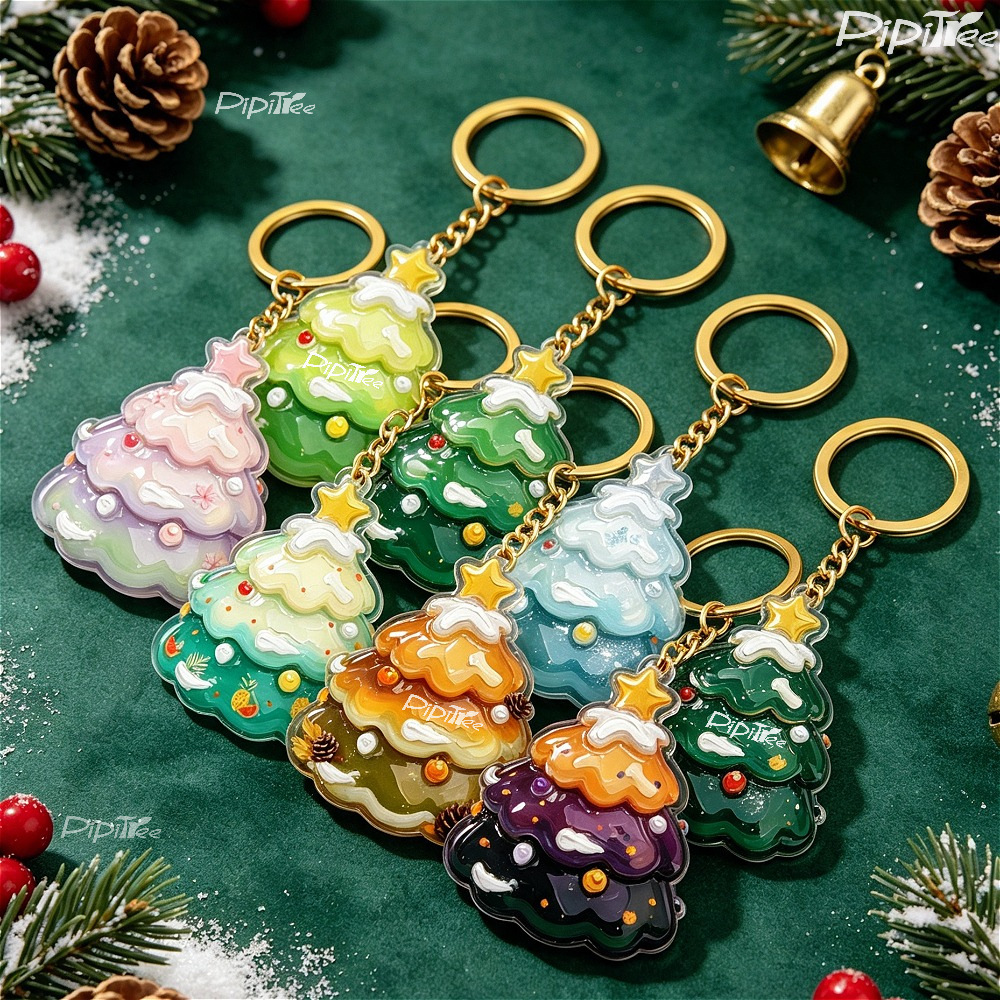 Cross-border new product. Cute Q-version Christmas tree acrylic keychain pendant, multi-color Christmas decoration hanging ornament wholesale