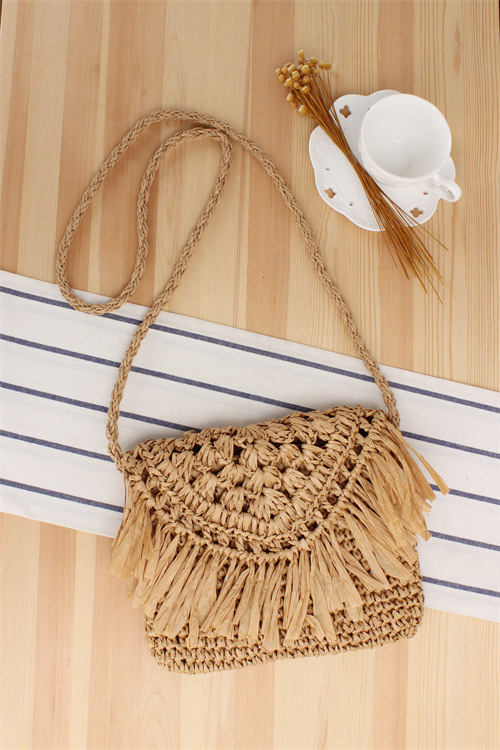 Women's Small Paper String Solid Color Cute Vacation Weave Square Zipper Straw Bag display picture 2