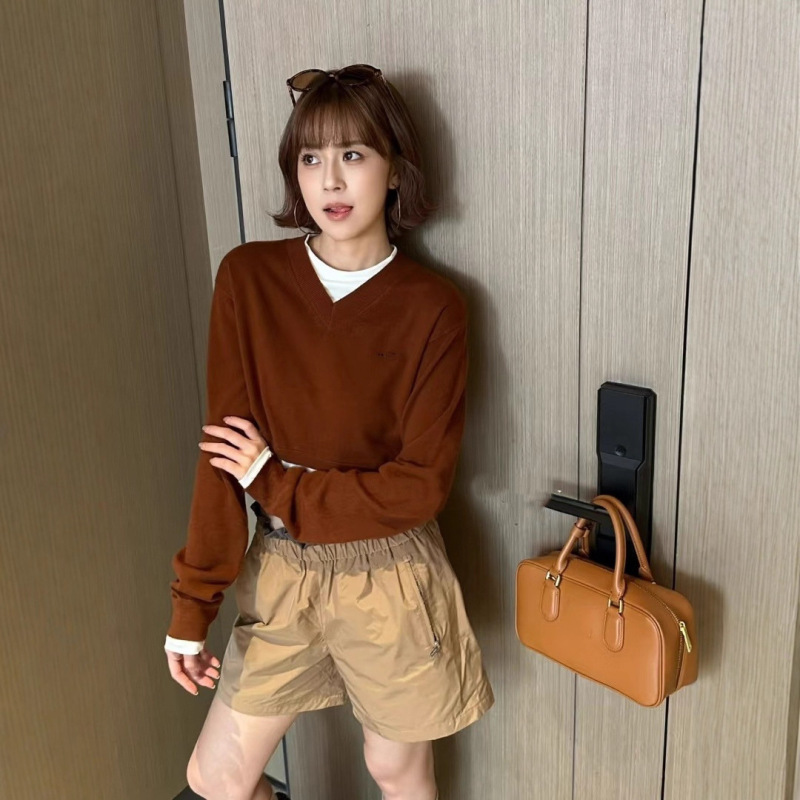 Nanyou Accessible Luxury Wool Knitwear Women's Loose Slimming Look Short Sexy Navel-Baring Knitwear Early Autumn Super Nice Top