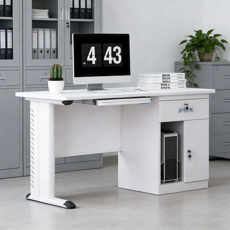 Steel Employee Desk Computer Desk Staff Writing Desk Single Desk with Lock and Drawer Home Desk Financial Desk