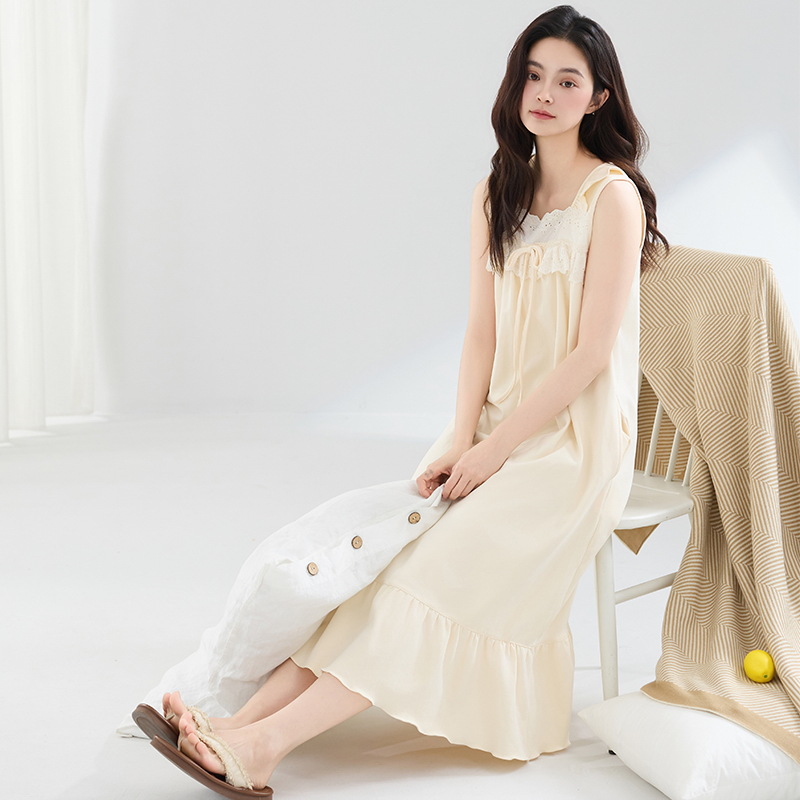 7A camisón de algodón antibacteriano para mujer verano sexy falda de tirantes sin mangas chaleco suelto de talla grande vestido de pijama de maternidad