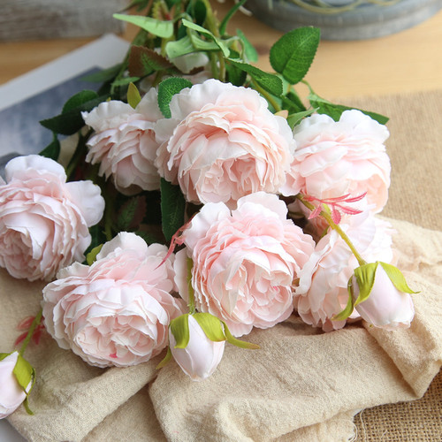 New 3-head European peony European bract core Western rose artificial flower wedding decoration wall manufacturer wholesale INS fake flowers